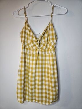 Forever 21 Yellow White Gingham Checkered Twist Front Sundress Size M